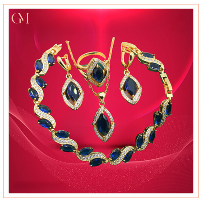 Dazzling Gold Female Jewelry - Sets 18K Gold Peridot Ruby Pendant Earring Bracelet & Ring Set For Women