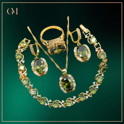 Geometric Wedding Jewelry Set - Starry 18K Yellow Gold Plated Pendant Earring Bracelet & Ring Set For Women