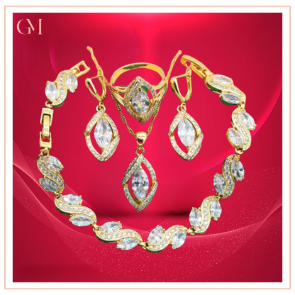 Dazzling Gold Female Jewelry - Sets 18K Gold Peridot Ruby Pendant Earring Bracelet & Ring Set For Women