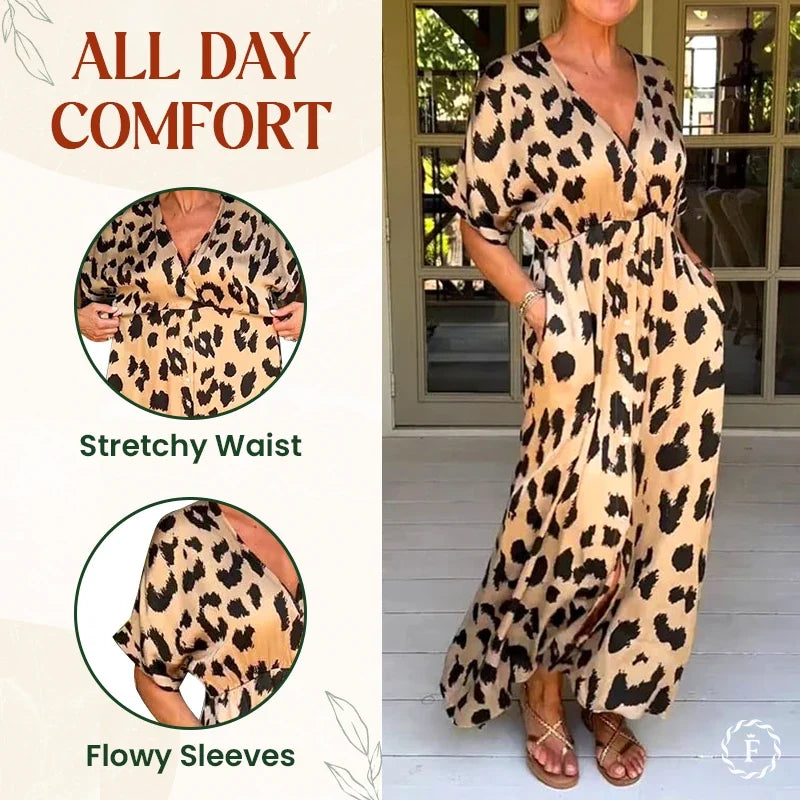 Felinara - Bohemian Casual Print V-Neck Maxi Dress