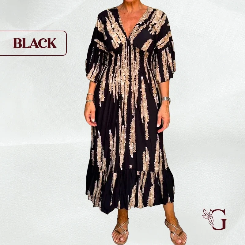 GlamMidis - Abstract-print V-neck Midi Dress